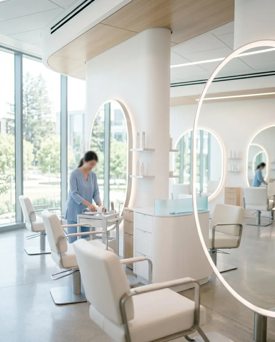 An elegant beauty salon styling space